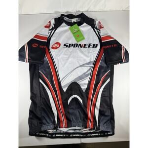 NWT Sponeed Men's Cycling Jersey Short Sleeve Full Zip Bike Shirt Red Black Sz L